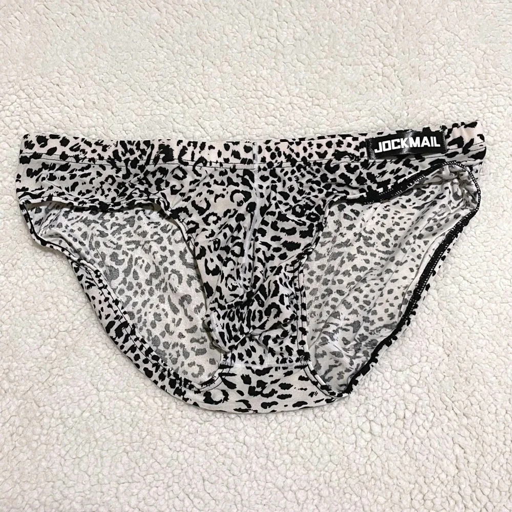 Jockmail Medium (27-30) Leopard Print Brief Black White Low Rise Underwear JM394